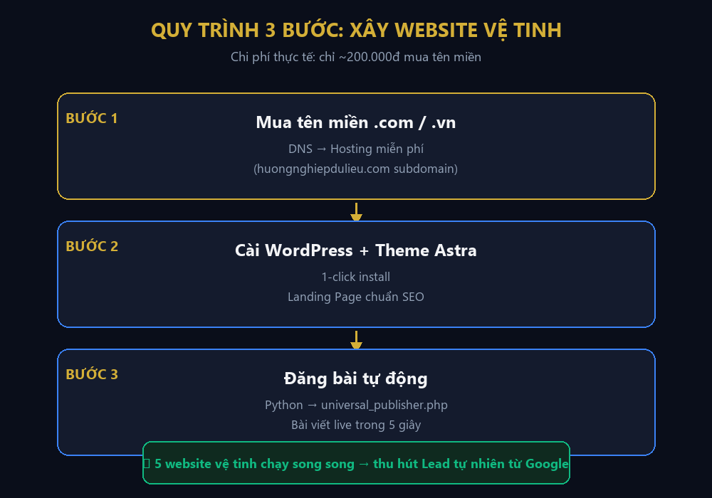 Quy trình 3 bước xây website vệ tinh WordPress